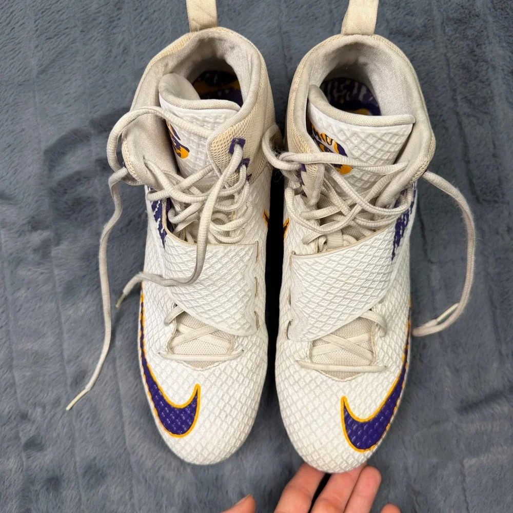 Nike Lunarbeast Pro TD Mens 14.5 White LSU Tigers Football Cleats Promo Sample